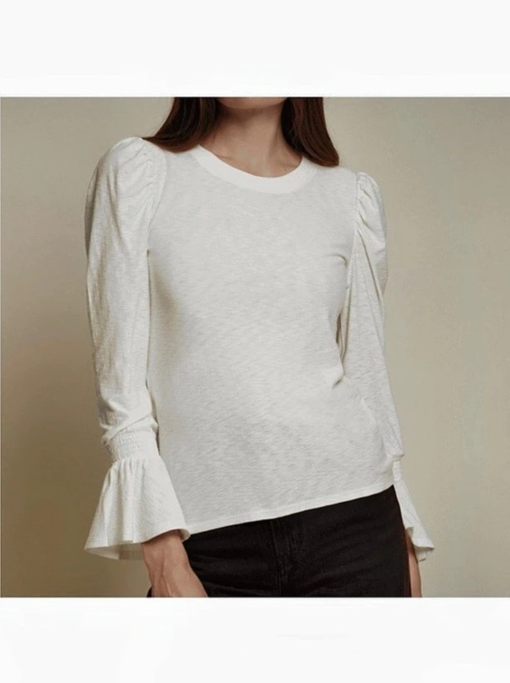 Nation LTD Long Sleeve Flare Cuff Top in White